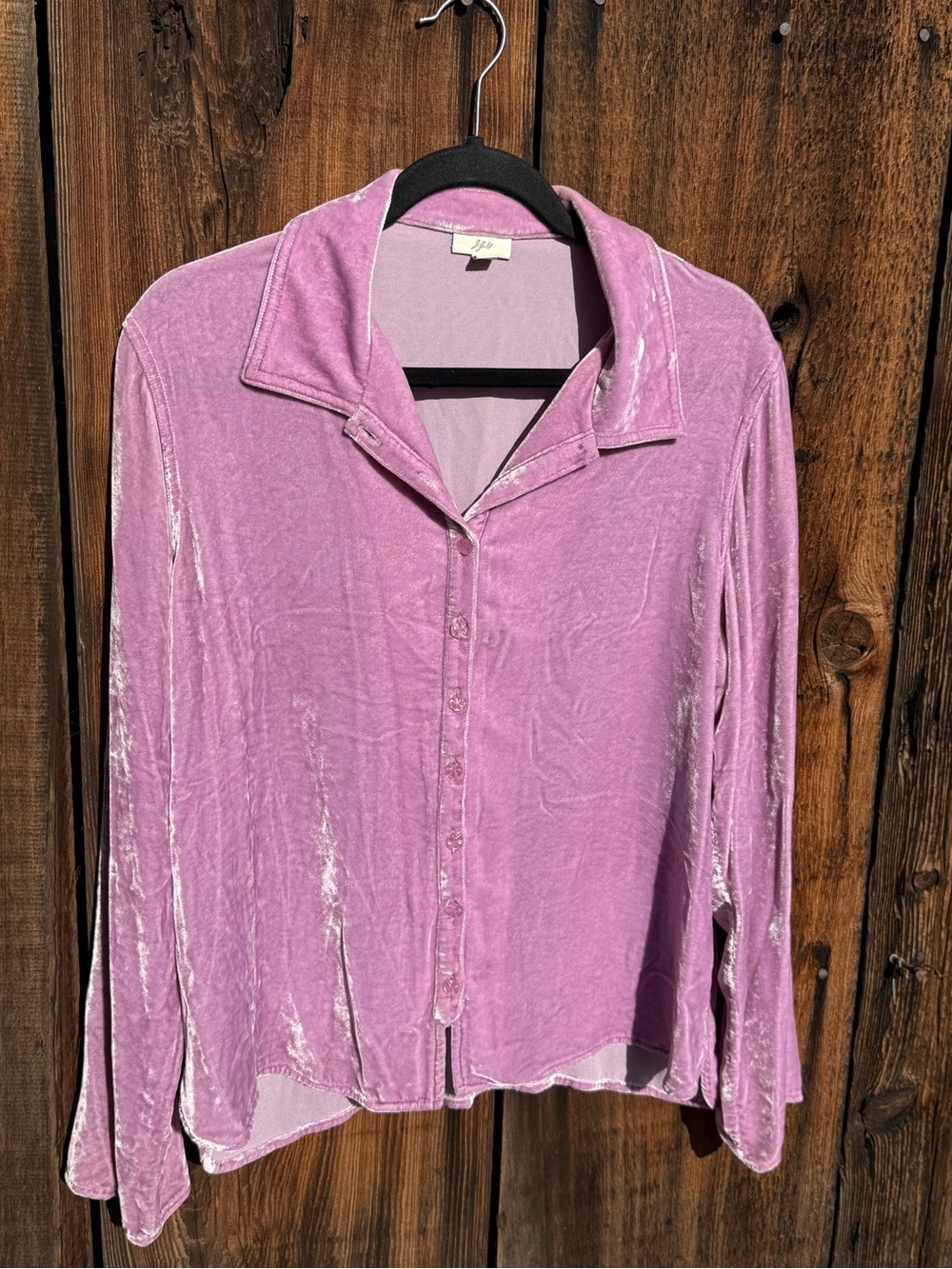 J. Jill Purple Silk Long Sleeve Button Down Crushed Velvet Collared Shirt